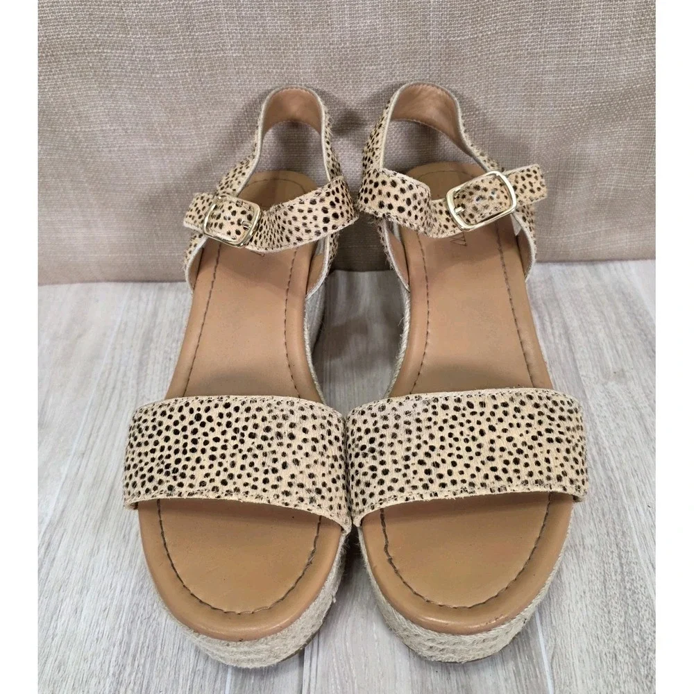 J.Crew AK-128‎ Spotted Leather Espadrille Wedge Sandal Beige Platform Size US 8